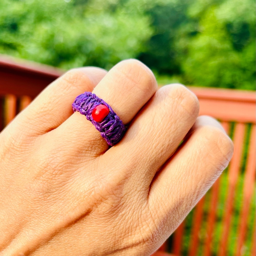 Handcrafted Macrame Purple Ring Wood Bead Size 7.5
